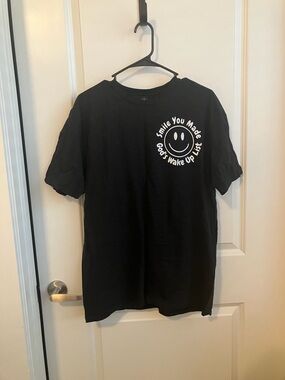 Gildan Black Short Sleeve Tee with White Smile Graphic